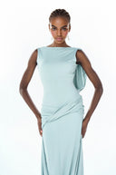 Giulia Mint Green Draped Asymmetrical Maxi Dress - Aura Muse