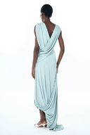 Giulia Mint Green Draped Asymmetrical Maxi Dress - Aura Muse
