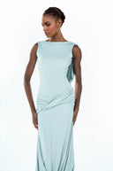 Giulia Mint Green Draped Asymmetrical Maxi Dress - Aura Muse