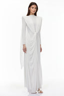 Grace White Asymmetrical Cape Maxi Dress - Aura Muse