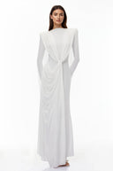 Grace White Asymmetrical Cape Maxi Dress - Aura Muse