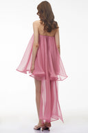 Grainne Rose Pink Off Shoulder Ruched Mini Dress with Ribbon - Aura Muse