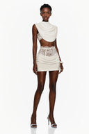 Grasse White Ruched Top & Skirt Set with Lace Trim - Aura Muse