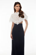 Gratiana Black Round Neck Lace Cape Maxi Dress - Aura Muse