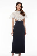 Gratiana Black Round Neck Lace Cape Maxi Dress - Aura Muse