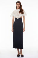 Gratiana Black Round Neck Lace Cape Maxi Dress - Aura Muse