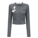 Hallbera Grey 3D Petal Knit Cardigan - Aura Muse