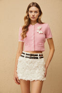 Hallbera Pink 3D Petal Knit Cardigan - Aura Muse