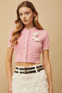 Hallbera Pink 3D Petal Knit Cardigan - Aura Muse