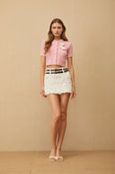 Hallbera Pink 3D Petal Knit Cardigan - Aura Muse