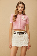 Hallbera Pink 3D Petal Knit Cardigan - Aura Muse