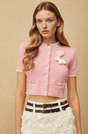 Hallbera Pink 3D Petal Knit Cardigan - Aura Muse