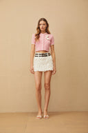 Hallbera Pink 3D Petal Knit Cardigan - Aura Muse