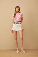 Hallbera Pink 3D Petal Knit Cardigan - Aura Muse