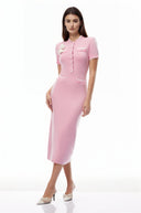 Hallbera Pink 3D Petal Knit Midi Dress - Aura Muse