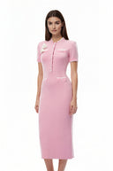Hallbera Pink 3D Petal Knit Midi Dress - Aura Muse