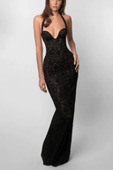 Harriet Black Halterneck Lace Maxi Dress - Aura Muse