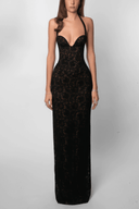 Harriet Black Halterneck Lace Maxi Dress - Aura Muse