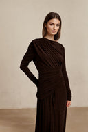 Haven Brown Ruched Maxi Dress - Aura Muse
