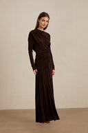 Haven Brown Ruched Maxi Dress - Aura Muse