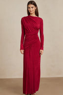 Haven Red Ruched Maxi Dress - Aura Muse