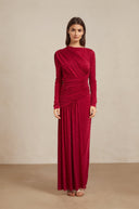 Haven Red Ruched Maxi Dress - Aura Muse