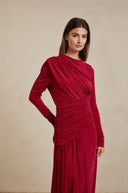 Haven Red Ruched Maxi Dress - Aura Muse