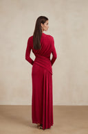 Haven Red Ruched Maxi Dress - Aura Muse