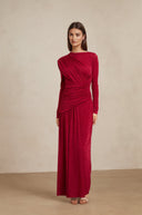 Haven Red Ruched Maxi Dress - Aura Muse