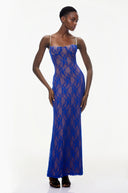 Hedda Navy Blue Floral Lace Maxi Dress - Aura Muse