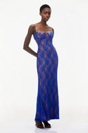 Hedda Navy Blue Floral Lace Maxi Dress - Aura Muse