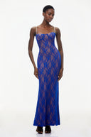 Hedda Navy Blue Floral Lace Maxi Dress - Aura Muse