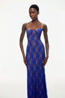 Hedda Navy Blue Floral Lace Maxi Dress - Aura Muse