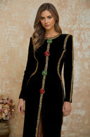 Héloïse Black Crystal Embellished Front Slit Maxi Dress - Aura Muse
