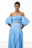 Henriette Blue Smocked Top & Asymmetrical Skirt Set - Aura Muse