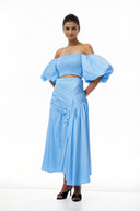 Henriette Blue Smocked Top & Asymmetrical Skirt Set - Aura Muse
