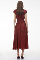 Henriette Deep Red High Neck Pleated Midi Dress - Aura Muse