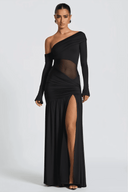 Herminia Black One Shoulder Gathered Maxi Dress - Aura Muse