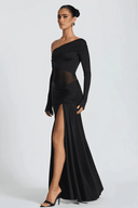 Herminia Black One Shoulder Gathered Maxi Dress - Aura Muse