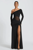 Herminia Black One Shoulder Gathered Maxi Dress - Aura Muse