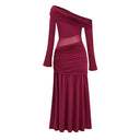 Herminia Burgundy One Shoulder Gathered Maxi Dress - Aura Muse