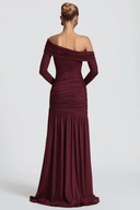 Herminia Burgundy One Shoulder Gathered Maxi Dress - Aura Muse