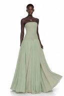 Hilaria Green Off Shoulder Pleated Maxi Dress - Aura Muse