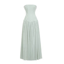 Hilaria Green Off Shoulder Pleated Maxi Dress - Aura Muse