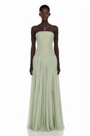 Hilaria Green Off Shoulder Pleated Maxi Dress - Aura Muse