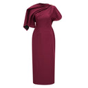 Hilary Burgundy Asymmetrical Cape Maxi Dress - Aura Muse