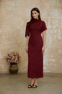 Hilary Burgundy Asymmetrical Cape Maxi Dress - Aura Muse