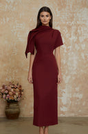 Hilary Burgundy Asymmetrical Cape Maxi Dress - Aura Muse