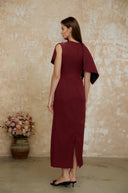 Hilary Burgundy Asymmetrical Cape Maxi Dress - Aura Muse