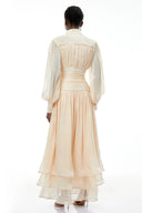 Honora Neutrals High-Neck Ruffled Detail Maxi Dress - Aura Muse
